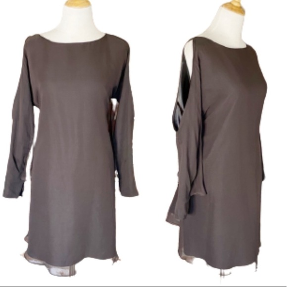 Jay Godfrey Open Slit Long Sleeve Chiffon Dress size 4 - Picture 3 of 15
